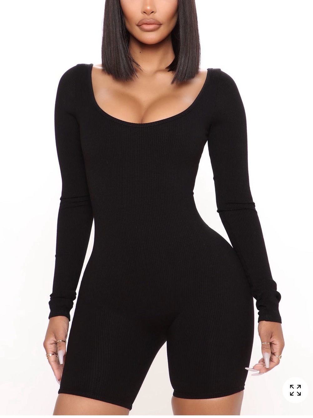 Fashion Nova Slim Fit Black Ribbed Long-Sleeve Romper